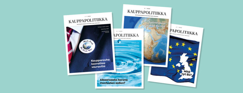 Kauppapolitiikka-lehden neljä kantta rinnakkain